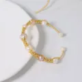 Eleganter goldener drahtgewickelter Perlen Manschetten Armreif Damen Schmuck Accessoire minimalistisch - Gedrehtes Perlen Armreif