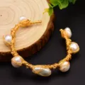 Handgemachte drahtgewickelte Perlen Armband gold Farbe elegante Mode Damen Schmuck - Barockperlen Armband Stil 5