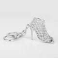 Silver metal high heel shoe keychain, stylish hollow mesh pendant bag charm accessory gift - Silver