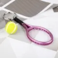 Portachiavi mini racchetta da tennis con pallina gialla anello metallo regalo dettaglio - Viola