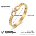 Detalle de brazalete rígido de acero inoxidable dorado con eslabones ovales y medidas. - Pulsera de eslabones en forma de ocho