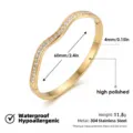 Pulsera de brazalete de acero inoxidable dorado con onda de diamantes de imitación impermeables. - Brazaletes de hilera de strass ondulada