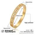 Brazalete rígido bisagra circón acero inoxidable dorado impermeable 60mm 8mm mujer - Brazaletes de doble capa con strass y borde perlado
