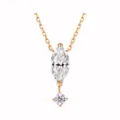 Exquisite close-up detail of marquise floating diamond pendant necklace with silver chain. - Gold