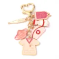 Pink nurse theme metal keychain cute doctor medical charms set bag pendant accessory - Pink