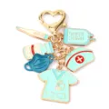 Medical nurse theme metal enamel keychain, cute doctor uniform and thermometer bag charms. - Green