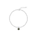 Pulsera de plata S925 circonita verde oliva cadena brillante joya vista detallada. - Tobillera Estrellada (Strass Verde) / Verde