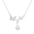 Exquisites Detail der S999 Sterling Silber Schmetterling Perle Anhänger Halskette, elegantes. - 999 Feinsilber / Silber