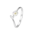 Anillo de flor de margarita de plata esterlina 925 joya minimalista elegante mujer - Abierto Ajustable / Estilo de Mujer
