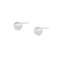 Pendientes de botón de bola plateada minimalista con acabado mate cepillado chic. - Redondo