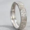 Anillo pareja plata pura S999 textura corteza minimalista elegante moda cotidiana - Abierto Ajustable / Hombres (Plata 999)