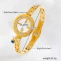Gouden roestvrijstalen armband met boze oog bedel, hoog gepolijste brede manchet sieraden. - Boze oog