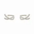 S925 Plata Cruz Pave Zirconia Cuff de Oreja Sin Piercing Estilo Minimalista Pendiente - Pieza Única / Oro blanco