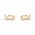 Pendiente de oreja cruzado pavé dorado, arete clip minimalista sin perforación para mujeres. - Pieza Única / Dorado
