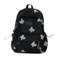 Schwarzer gesteppter Rucksack mit bunten Schmetterling Stickereien für Reise und Schule. - Groß (Ohne Anhänger) / Schwarz