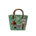 Sac à main tissé rétro poignée bambou teckel, sac de plage coloré chic pour les femmes. - Petit Avec Pendentif / Bleu sarcelle