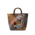 Sac a main tisse poignee bambou retro pour femme, jolie broderie teckel sac plage vacances. - Petit Avec Pendentif / Coloré