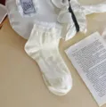 Calcetines de verano finos para mujer malla transpirable media caña con diseño de lazo de encaje - Talla única / Lazo