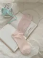 Women sweet pink stackable mid-calf socks thin cute fashion socks with cute fabric label. - One Size / Pink