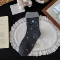 Calzini di lana grigi con simpatico motivo di gatto, calzini invernali caldi spessi da donna. - Taglia unica / A Pois