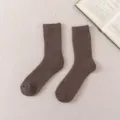 Brown winter thermal wool socks, thick plush fleece mid-tube warm socks for cold weather daily wear - Coffee