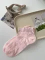 Calzini corti rosa molto carini da donna con motivo a fiocco cotone traspirante estivo - Taglia unica / Rosa