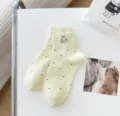 Calzini corti gialli di cotone con pois marroni e ricamo di cagnolino variante - Taglia unica / Fragola
