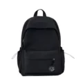 Minimalist black student backpack front pocket detail view daily commute lightweight bag - Without Pendant / Black