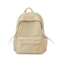 Casual beige pleated student backpack with front pocket and side pockets for daily commute. - Without Pendant / Yellow