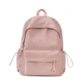 Pink textured casual school backpack with front pocket and convenient side drawstrings. - Without Pendant / Pink