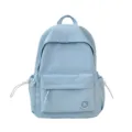 Light blue student backpack detail, textured grid fabric, front zipper pocket design. - Without Pendant / Blue