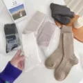 Women wool socks thick warm solid color ribbed mid tube winter casual cozy soft socks - Sizes 36-40 (Individual Packaging) / Cream White Ribbed Cashmere