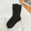 Women black ribbed wool socks soft winter warm solid color mid tube thermal casual socks - Sizes 36-40 (Individual Packaging) / Black Ribbed Cashmere