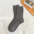 Grey woolen socks for women, winter thick thermal mid-calf knit socks cozy and soft. - Sizes 36-40 (Individual Packaging) / Dark Grey Vertical Stripe Cashmere