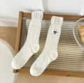 Calzini bianchi al polpaccio da donna estate rete fine ricamo fiocco cotone - Taglia unica / Fiocco (logo fiocco)