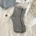 Calzini donna grigio pois risvolto arrotolato cotone gamba media morbido casual stile - Bordo Arrotolato a Pois / Grigio