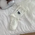 Cute cat print cotton mid-calf socks for women, sweet polka dot design, soft and cozy. - One Size / Polka Dot Cat