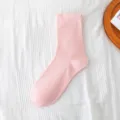 Calzini a tubo medio in cotone tinta unita da donna, semplice stile giapponese casual. - Taglia unica / Rosa rossetto post-parto