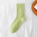 Solid color mid-calf cotton socks for women, fresh green daily casual comfortable hosiery. - One Size / Postpartum Grass Green