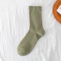 Women solid color mid-calf cotton socks Japanese style casual crew socks breathable soft hosiery - One Size / Postpartum Matcha