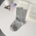 Calzini da donna grigi a tubo medio cotone rete traforata traspirante morbido carino - Taglia unica / Maglia Trifoglio / Grigio scuro
