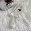 Cute cartoon black cat embroidered cotton mid-tube socks, sweet style spring and autumn daily wear. - One Size / One Cat Head