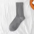 Women Grey Solid Color Mid Tube Cotton Socks Casual Everyday Simple Slouch Socks Wear Now - One Size / Postpartum Dark Gray