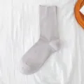 Women solid color mid-calf cotton socks casual breathable daily wear grey hosiery. - One Size / Postpartum Smoky Gray