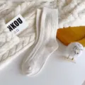 Warm solid color ribbed wool mid-tube socks in cream white, soft winter thermal socks - Sizes 36-40 (Individual Packaging) / Cream Bow Cashmere
