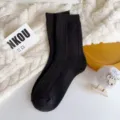 Cozy black wool mid-calf socks for women, thick thermal ribbed design for autumn and winter. - Sizes 36-40 (Individual Packaging) / Black Bow Cashmere