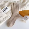 Women winter warm woolen mid-tube socks, soft solid color ribbed knit thermal casual socks. - Sizes 36-40 (Individual Packaging) / Coffee Bow Cashmere