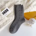 Dark grey wool blend ribbed winter mid-calf socks for women, cozy and warm knit wear. - Sizes 36-40 (Individual Packaging) / Dark Grey Bow Cashmere