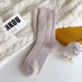 Women Wool Socks Thickened Warm Solid Color Winter Crew Socks Soft Knit Hosiery - Sizes 36-40 (Individual Packaging) / Dusty Rose Bow Cashmere