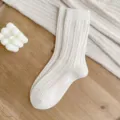 Women Winter Thick Warm Wool Knit Mid Tube Socks Cream Solid Color Cozy Variant - Sizes 36-40 (Individual Packaging) / Cream Cable Knit Cashmere